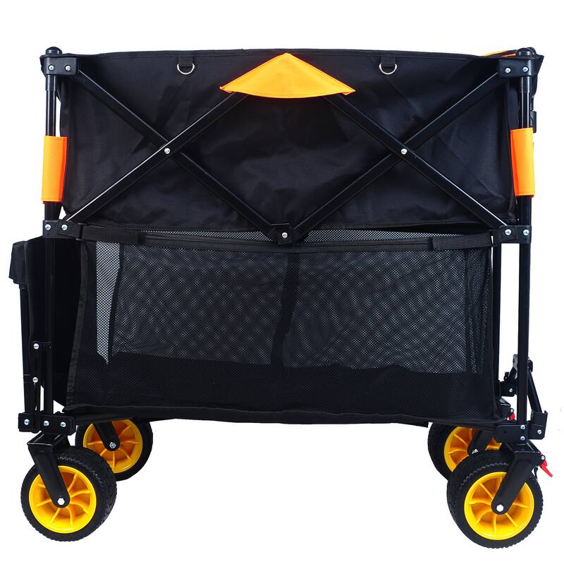 Big large capacity Folding cart Extra Long Extender Wagon Cart Folding Wagon Garden Shopping Beach Cart (black +orange)