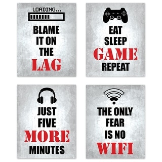 Sweet Jojo Designs Video Game Themed Boy Girl Gender Neutral Wall Decor Art Prints (Set of 4) Red Black White Retro Gaming Room