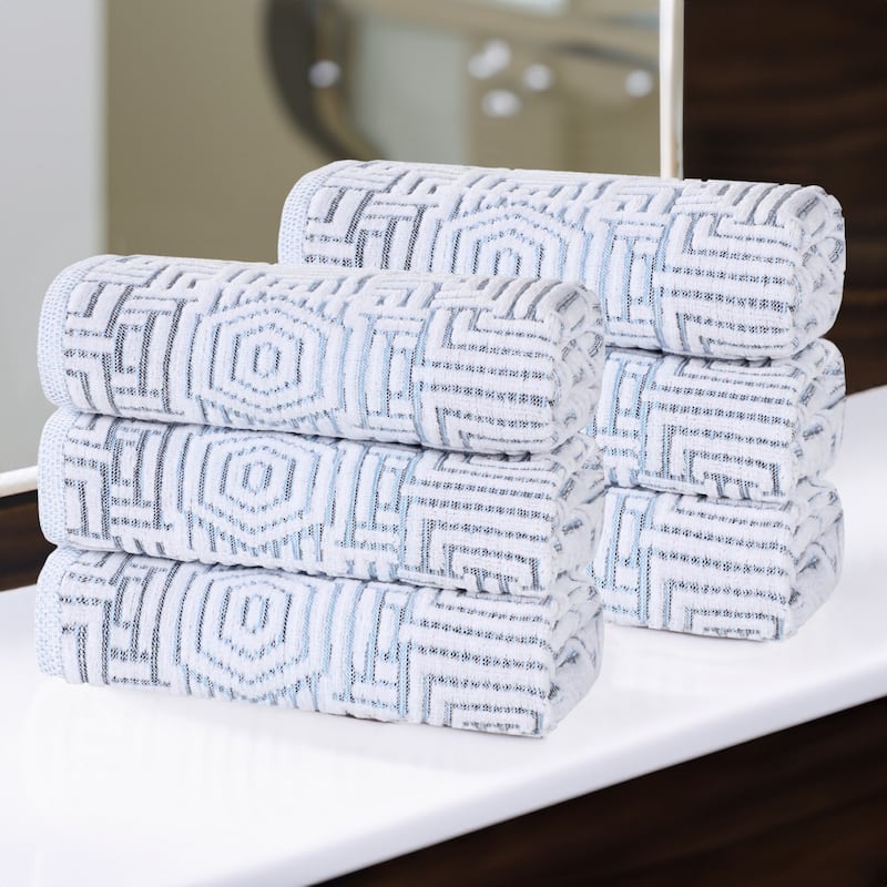 Superior Jasper Cotton Modern Geometric Jacquard Hand Towel Set of 6 - Blue