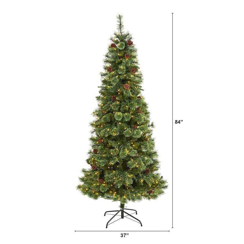 9Ft Artificial Christmas Tree with Lights - White Pine Holiday Decor, 108 Inch Tall - Green