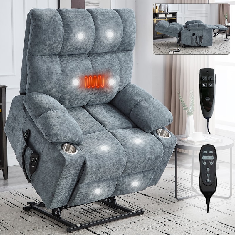 Dual Motor Infinite Position Power Lift Recliner Chair Heavy Duty Motion Mechanism with Massage and Heating, Dual Cup Holders
