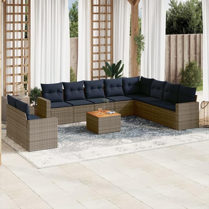 vidaXL Patio Sofa Set with Cushions Outdoor Furniture 11 Piece Poly Rattan - 25.8x 24.4x 27.2 - Grey