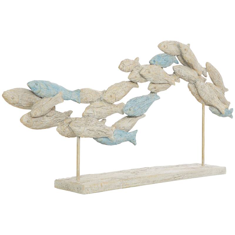 Light Blue Polystone Textured Ombre Swimming Fish Decorative Sculpture with Stand