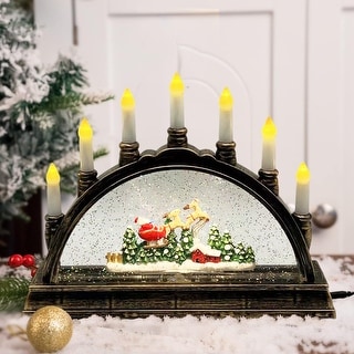 Lighted Christmas Candle Bridge Snow Globe with USB and Battery Operated Acrylic Plastic Brown
