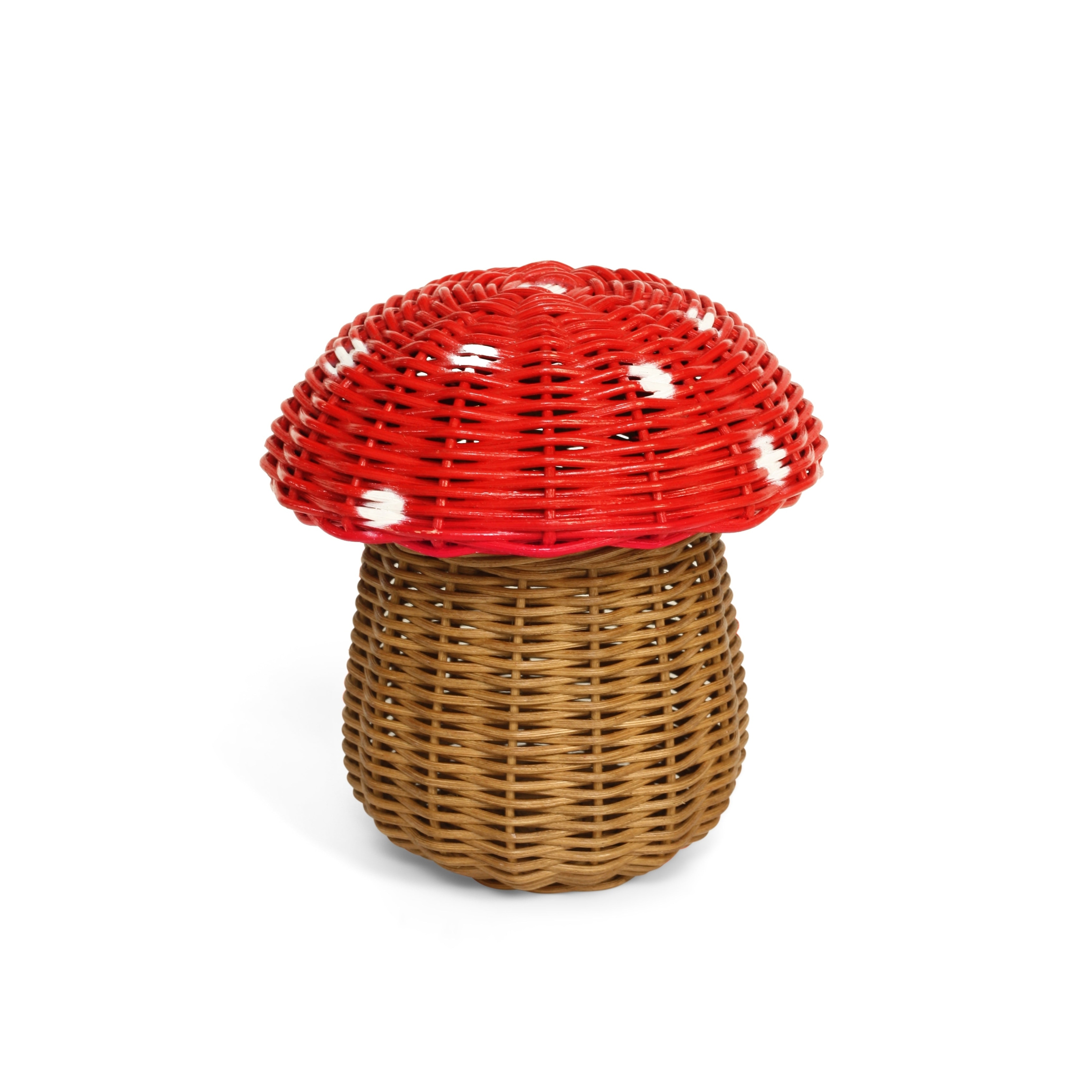 Mushroom Rattan Storage Basket with Lid Decorative Bin Home Decor Hand Woven Shelf Organizer Cute Handmade Handcrafted Gift Art