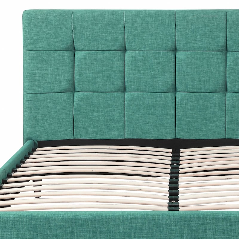 HomeRoots Turquoise Tufted Fabric Upholstered Queen Bed Frame
