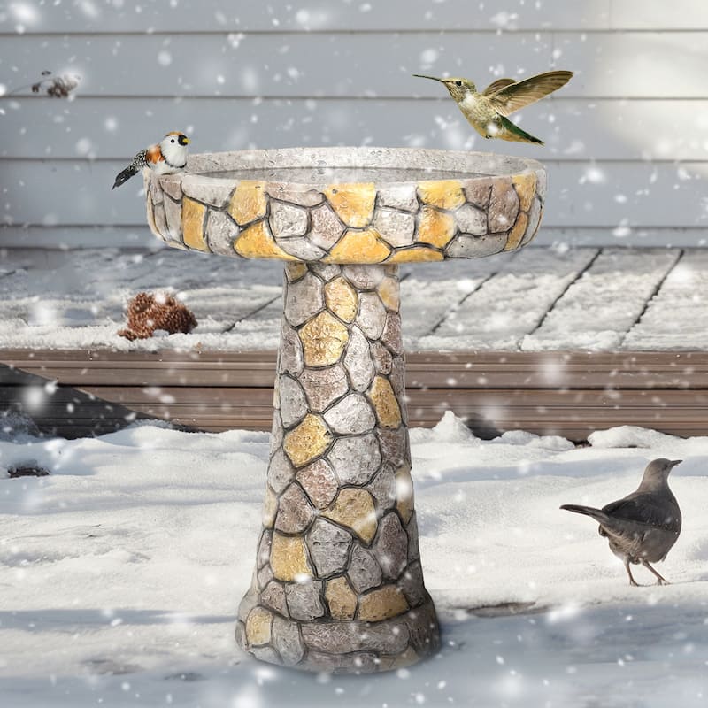 24" H Outdoor Concrete Bird Bath - Perfect for Adding Interest to Garden, Patio, Backyard, Porch and Deck