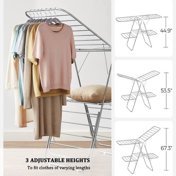 Foldable 2-Level Laundry Drying Rack with Height-Adjustable Wings - Bed ...