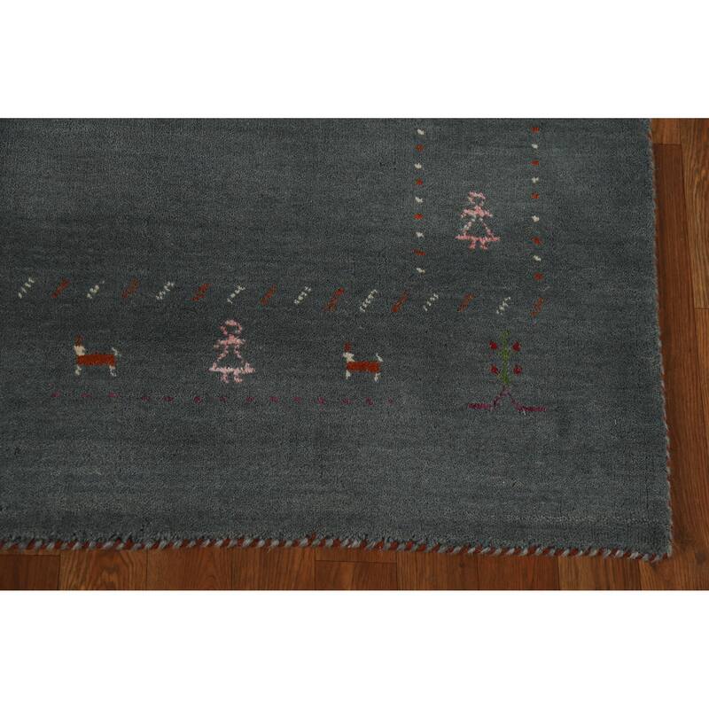 Hand Knotted Oriental 100% Wool Carpet Tribal Tribal Greys & Charcoal Gabbeh Area Rug - 7' 9'' X 5' 0''
