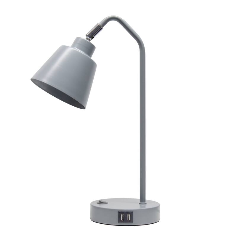 Adjustable Desk Task Lamp with Dual USB Ports - 16" - Gray