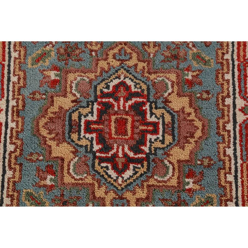 Light Blue Geometric Heriz Serapi Runner Rug Handmade Wool Carpet - 2'8"x 15'9"