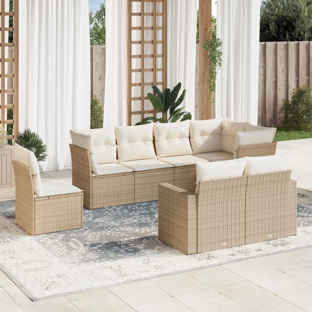 vidaXL Garden Sofa Set Beige PE rattan and powder-coated steel 8 Piece Set - 24.4 x 25.8 x 27.2