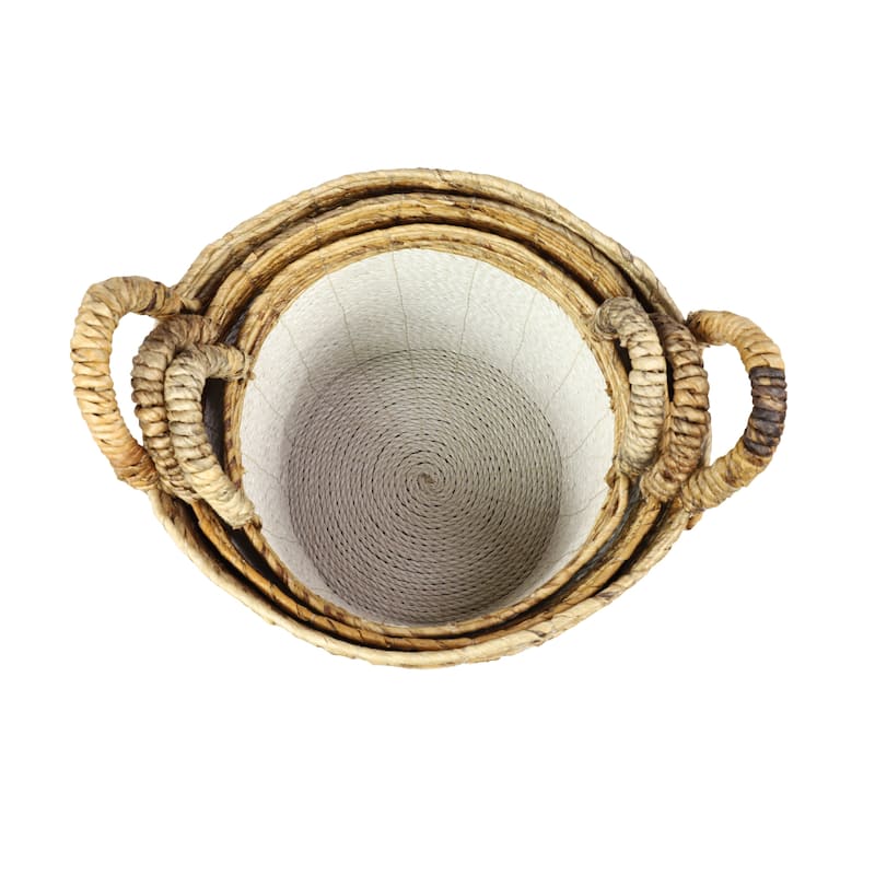 Seagrass Handmade Two Toned Storage Basket with Handles - Set of 3 White - Roche River Decor - 16"W x 16"L x 16"H