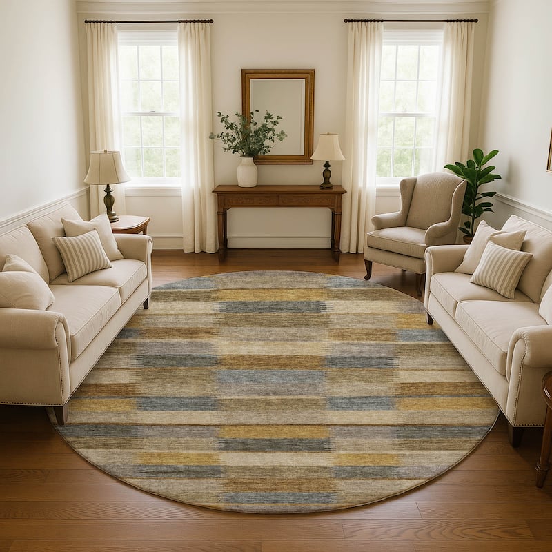 Premium Washable Super Soft Geo Stripe Mayfield Rug - Brown - 8' x 8'