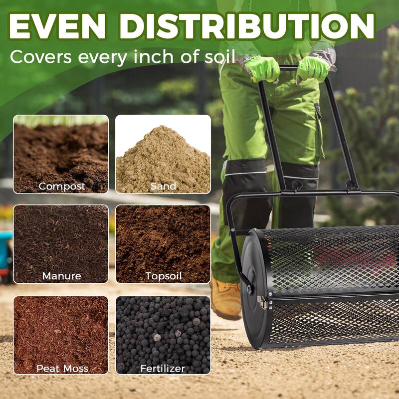 24 Inch Heavy-Duty Black Compost Spreader with Steel Basket for Lawn Garden and Topdressing - (27.8 x 15.7 x 49.2) in