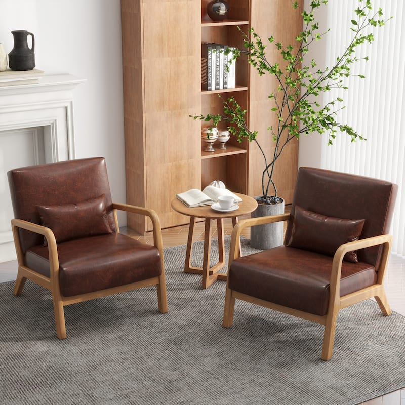 Upholstered Armchair Leisure Chair Accent Chairs Set of 2 with Pillow