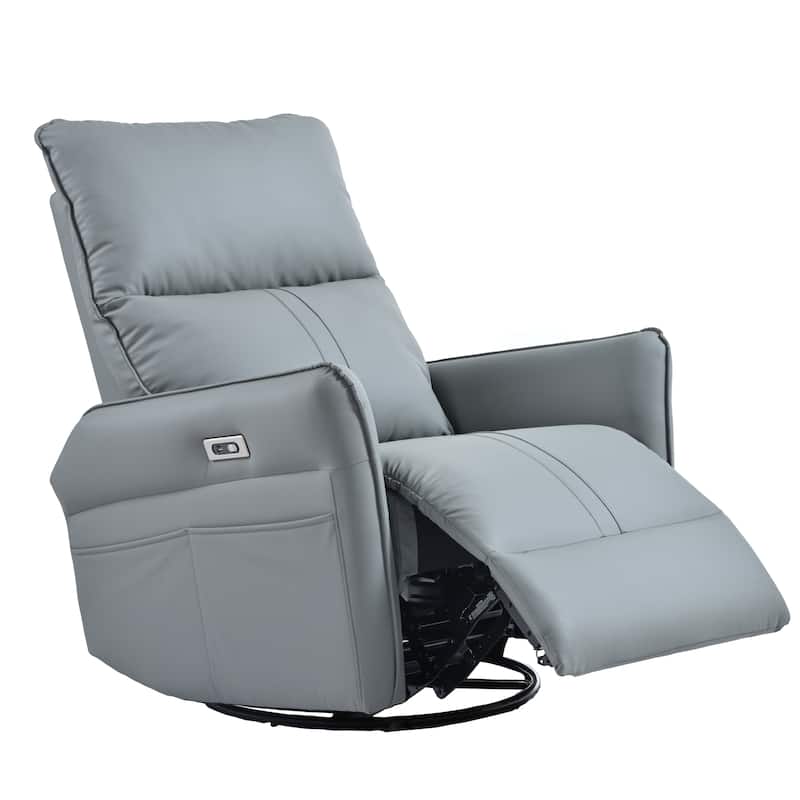 Power 270° Swivel Rocker Recliner Chair with USB Ports, Electric PU Small Recliners for Small Spaces - Blue-gray