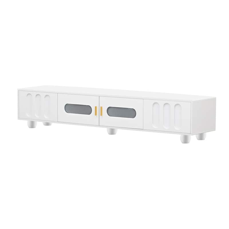 Modern Wood TV Stand with Glass Door, 2 Drawers and Wood Legs