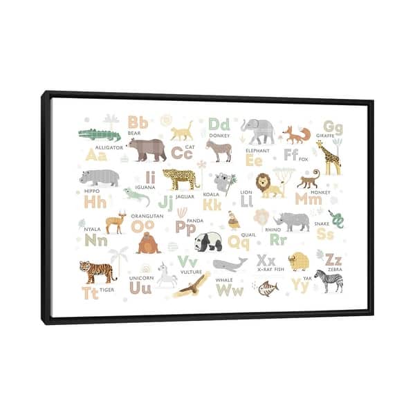 slide 2 of 12, iCanvas "Safari Alphabet Nursery Decor" by PaperPaintPixels Framed Canvas Print Black - 26x40