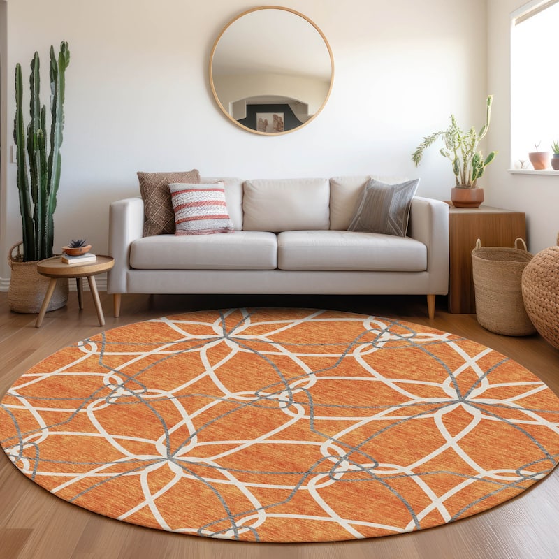 Premium Washable Super Soft Modern Floral Mayfield Rug - Orange - 8' x 8'