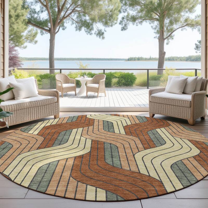 Machine Washable Indoor/ Outdoor Modern Pathway Chantille Rug - Paprika - 8' x 8'
