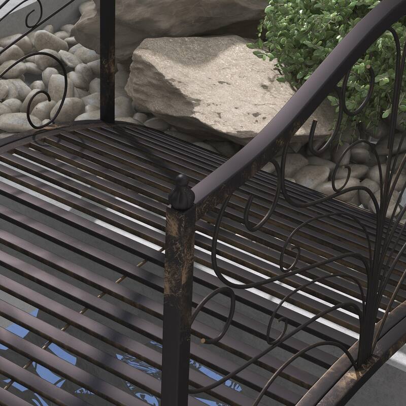 Outsunny 4’ Metal Arch Backyard Garden Bridge with Safety Siderails, Delicate Scrollwork, & Easy Assembly, Black Bronze