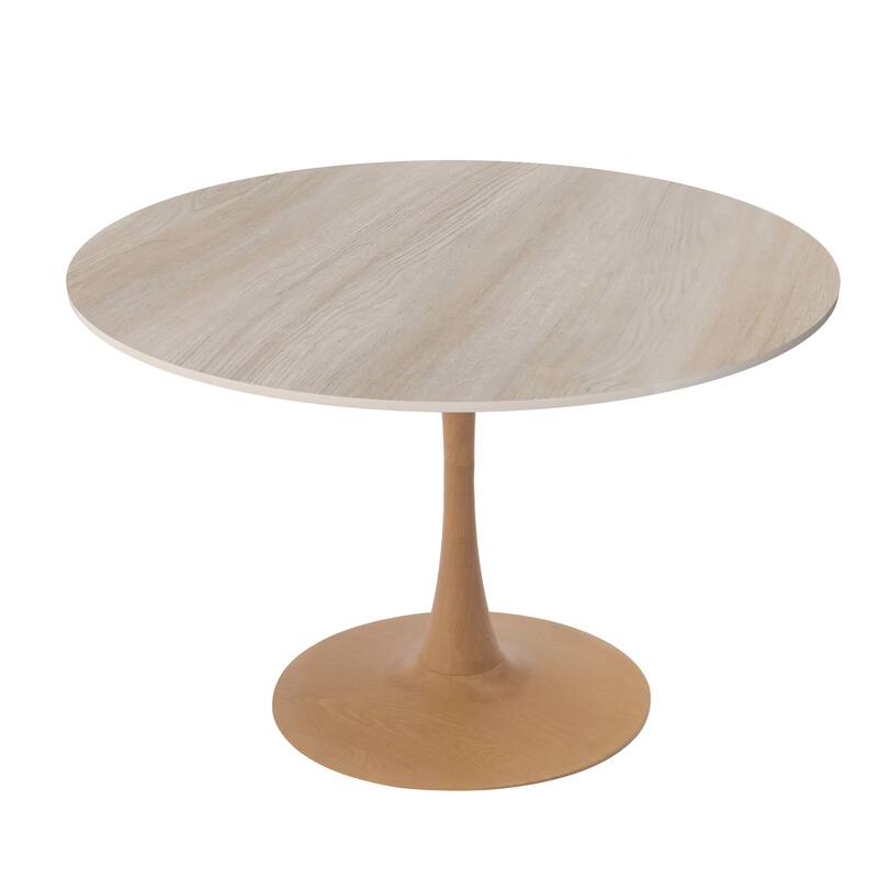 Bristol 31" Round Dining Table with Sintered Stone Top and Natural Wood Steel Pedestal Base for Modern Kitchen and Dining Room - Natural Wood