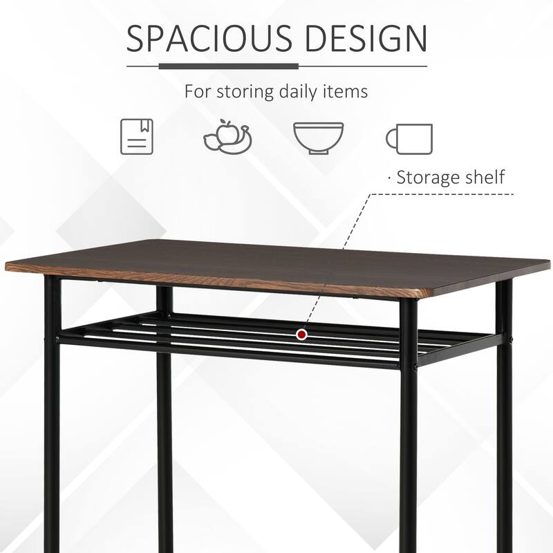 HOMCOM 3 Piece Bar Height Dining Furniture Set with 1 Table, 2 Matching Stools and Metal Frame Footrest