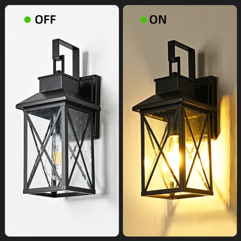15 in. 1-Light Matte Black Outdoor Wall Sconce with Clear Seeded Glass - E26, Wet Rated, Modern Style