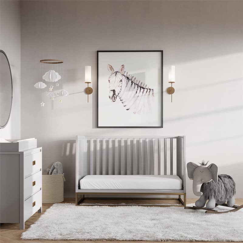Little Seeds Haven 3 in 1 Convertible Wood Crib with Metal Base