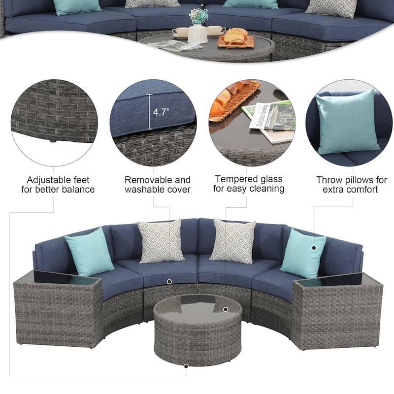 Outdoor 7-Piece Wicker Sectional Sofa Set with Furniture Cover