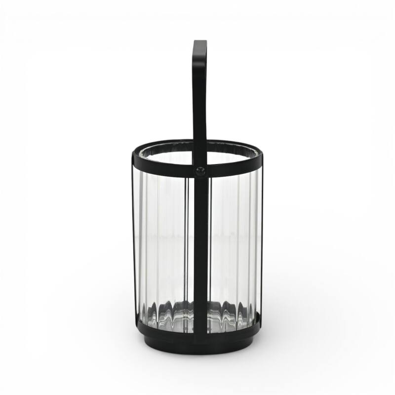 Vortial Fluted Glass Candle Lantern with Black Metal Frame