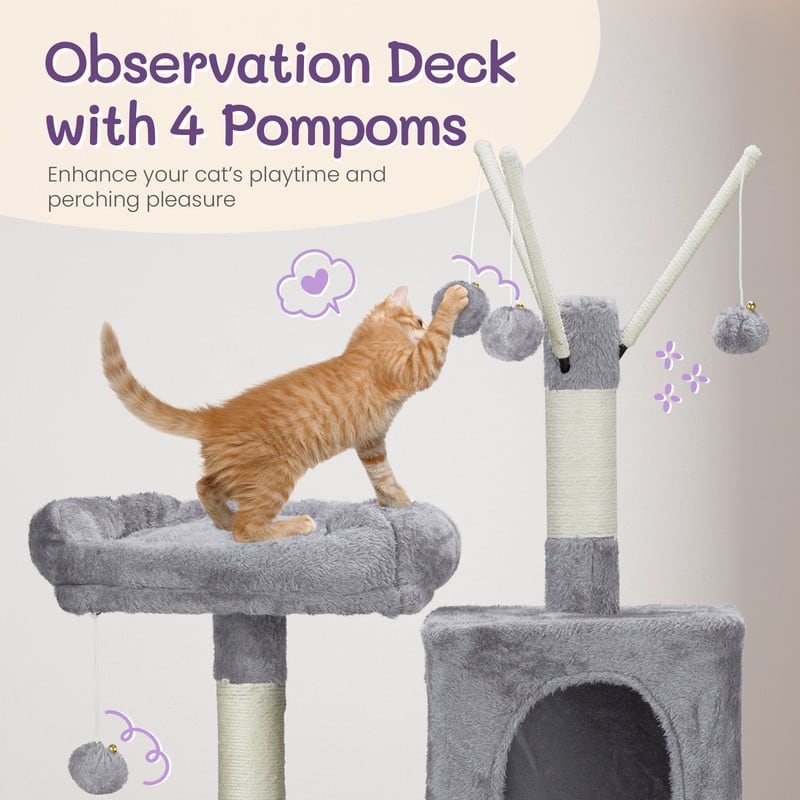 57-inch Light Grey Cat Tree with Padded Platform Bed
