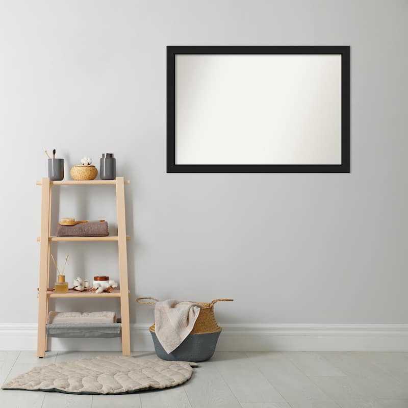 Midnight Black Narrow Non-Beveled Wood Framed Bathroom Vanity Wall Mirror - Midnight Black Narrow