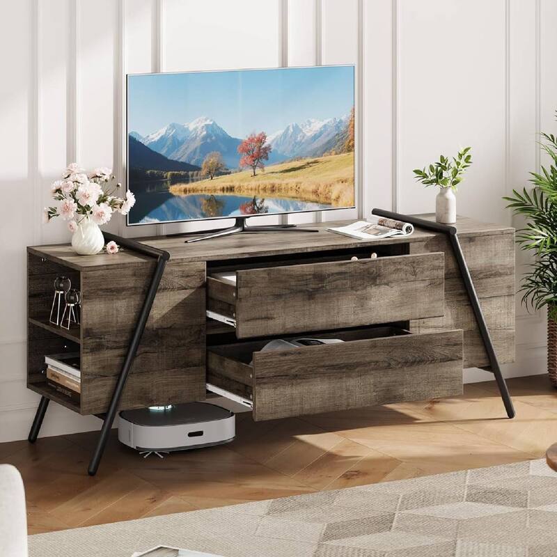 55" Modern TV Stand for Living Room, Entertainment Center with 2 Drawers - N/A