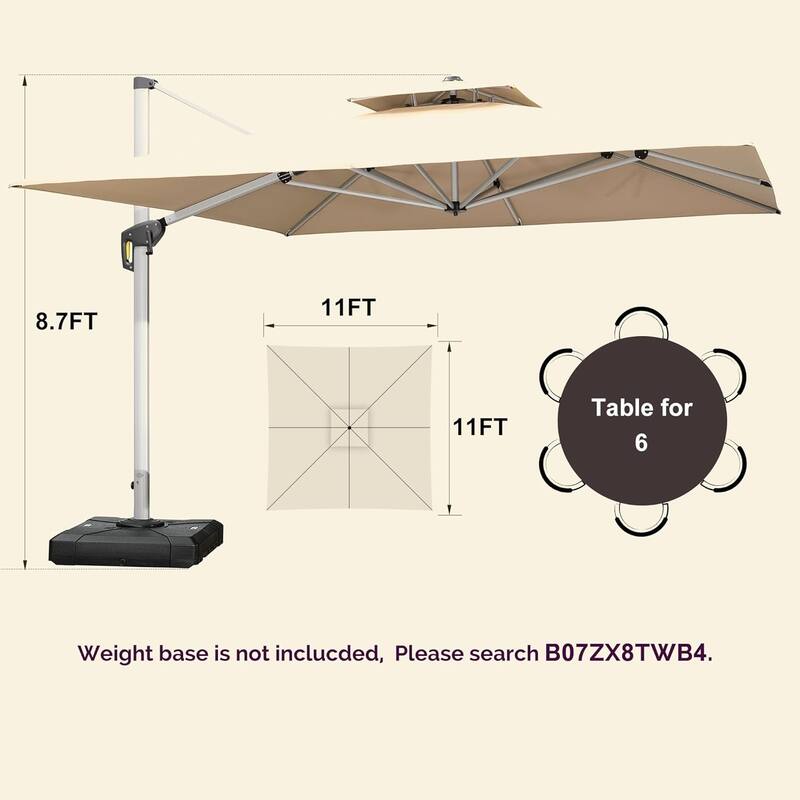 PURPLE LEAF 11ft Square Patio Cantilever Umbrella with Base