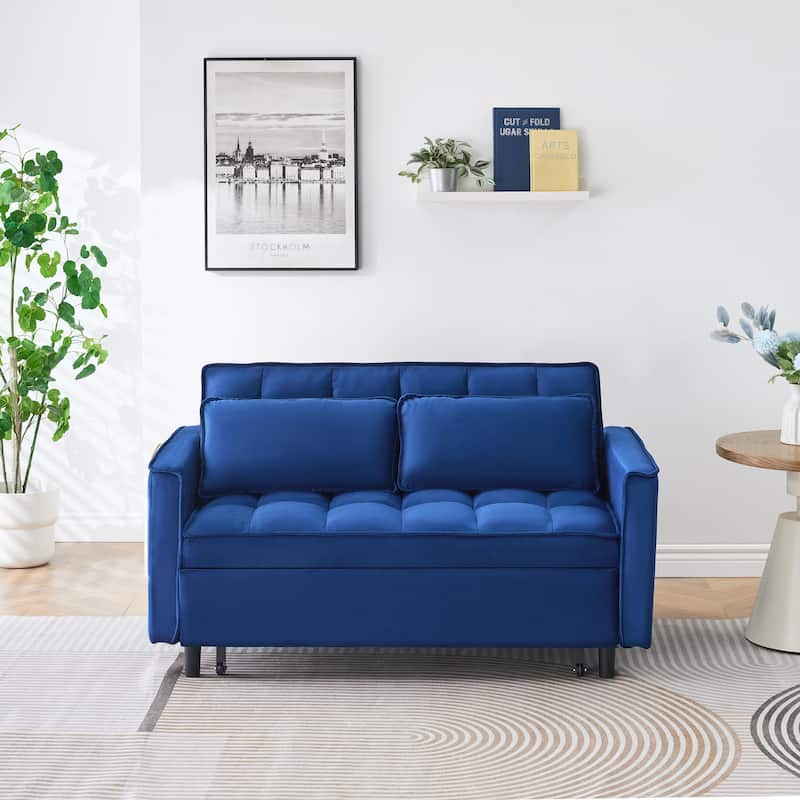 3 in 1 Convertible Sleeper Sofa, Velvet Loveseat Futon Couch Pull-Out Sofa Bed, Lounge Sofa with Reclining Backrest