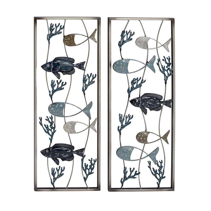 Blue Metal Fish Home Wall Decor (Set of 2)
