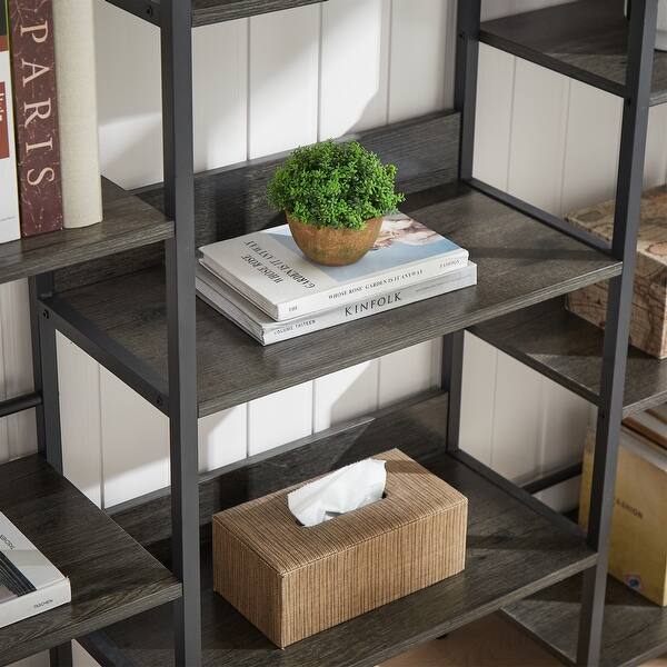 Triple Wide 5 Shelf Bookshelves Industrial Retro Wooden Style Home and Office Large Open Bookshelves Dark Grey