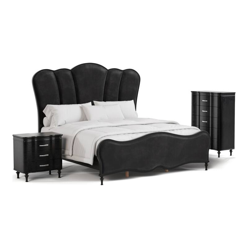 Furniture of America Seabliss Glam 3-Piece Black Solid Wood Panel Bedroom Set