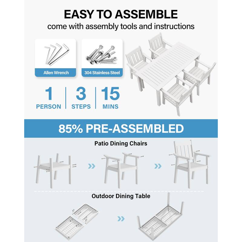 WINSOON 5-Piece HIPS All Weather Outdoor Patio Dining Sets with Umbrella Hole& Aluminum Frame,1-Table 4-Chairs