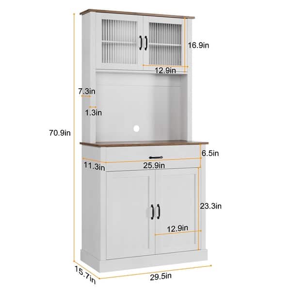 dimension image slide 0 of 2, Garvee Kitchen Pantry Cabinet with Microwave Stand and Coffee Bar, 71" Tall Hutch Storage Cabinet, Wooden Buffet Cabinet