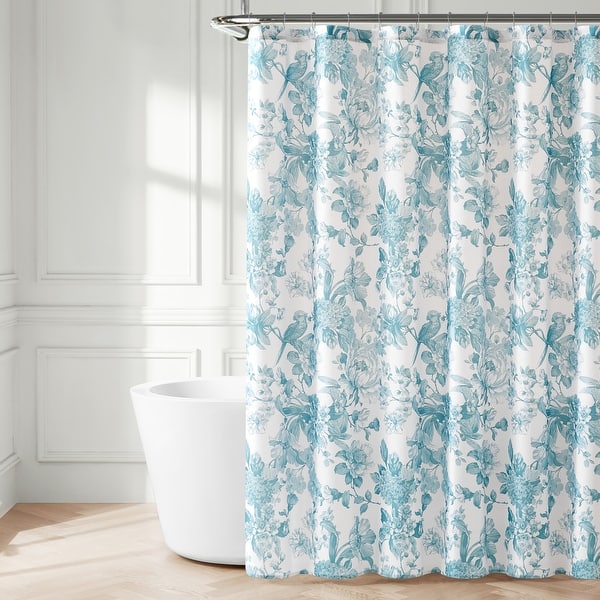 slide 2 of 9, Lush Decor Bird And Hydrangea Toile Teal Shower Curtain 72" x 72" - Teal