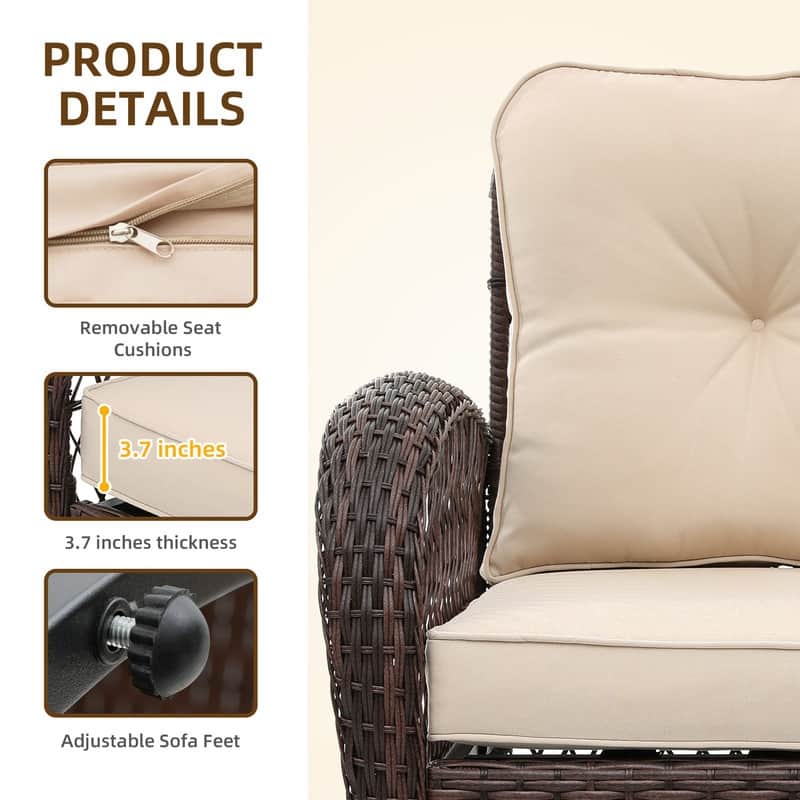 Patio Watcher 2-Piece Outdoor Brown Rattan 360 Degree Swing Patio Conversation Chair Set with Cushions