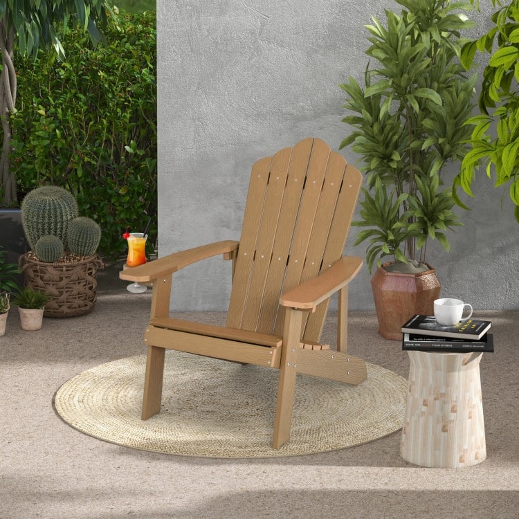 Weather Resistant HIPS Outdoor Adirondack Chair with Cup Holder - 33.4" x 30" x 37"