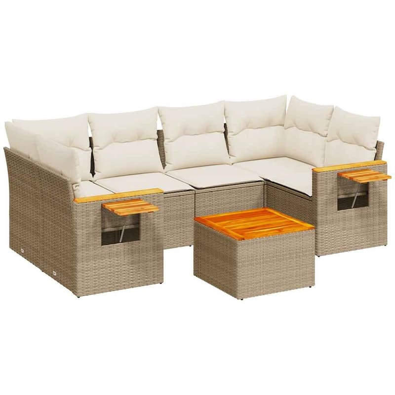 vidaXL Patio Sofa Set with Cushions Outdoor Furniture 7 Piece Poly Rattan