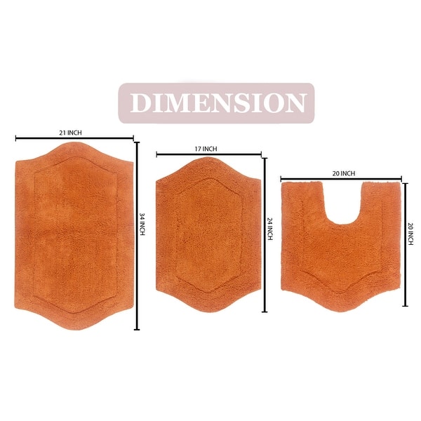 dimension image slide 18 of 19, Waterford Collection 100% Cotton Non-Slip Bathroom Rug Set, 3 Piece Machine Washable- Bathroom Rug, Bath Rug, U Shaped Contour