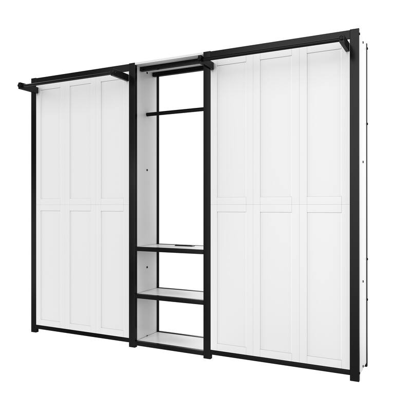 Roomfitters Twin and Twin Metal Foldable Murphy Bed with Wardrobe, Shelves & Power Outlets, 2-in-1 Space-Saving Design