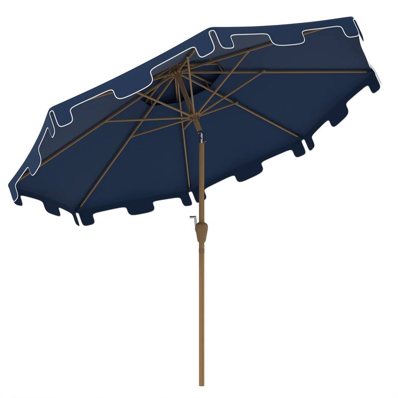 9-Foot Patio Umbrella with Tilt and Crank, Double Top Ruffled Outdoor Market Umbrella for Garden, Deck, Pool - Blue