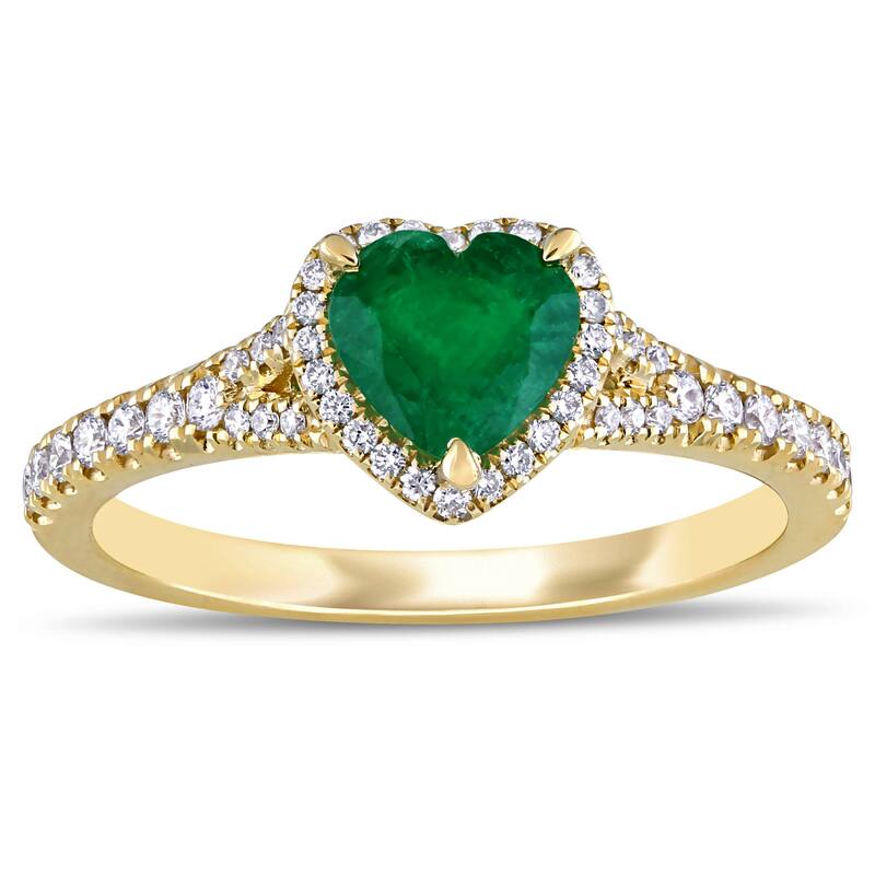 Miadora 14k Yellow Gold Emerald and 1/4ct TDW Diamond Heart Halo Ring